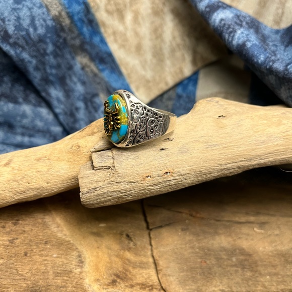 2133-PTT 925 Silver Color Metal Plated Skull & Scorpion Turquoise Color Bikers - Picture 8 of 11